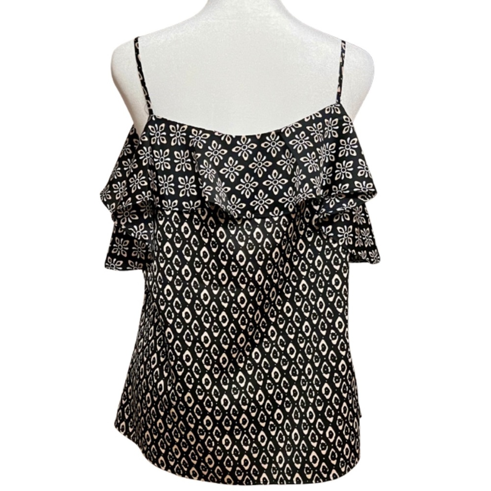 Ann Taylor Factory Black Print Ruffle Tank Top • Size Medium • NEW NO TAGS - Picture 3 of 6